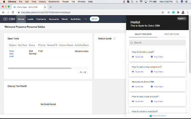 Gyde for Zoho CRM from Chrome web store to be run with OffiDocs Chromium online Gyde for Zoho CRM from Chrome web store to be run with OffiDocs Chromium online