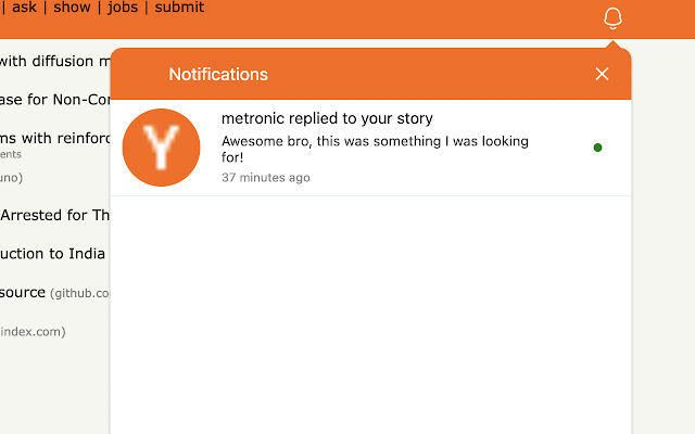 HN Notifier Hacker News Reply Notifications from Chrome web store to be run with OffiDocs Chromium online HN Notifier Hacker News Reply Notifications from Chrome web store to be run with OffiDocs Chromium online