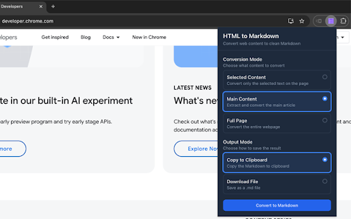 HTML to Markdown Converter from Chrome web store to be run with OffiDocs Chromium online HTML to Markdown Converter from Chrome web store to be run with OffiDocs Chromium online