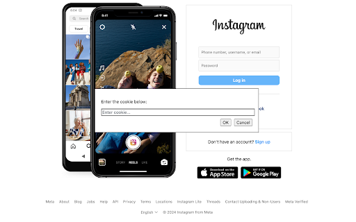 Instagram Cookie Login from Chrome web store to be run with OffiDocs Chromium online Instagram Cookie Login from Chrome web store to be run with OffiDocs Chromium online