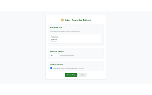 Intent Reminder from Chrome web store to be run with OffiDocs Chromium online Intent Reminder from Chrome web store to be run with OffiDocs Chromium online