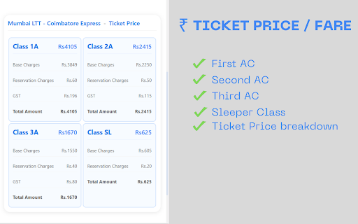 IRCTC Train Info from Chrome web store to be run with OffiDocs Chromium online IRCTC Train Info from Chrome web store to be run with OffiDocs Chromium online