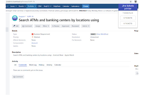 Jira tickets printer from Chrome web store to be run with OffiDocs Chromium online Jira tickets printer from Chrome web store to be run with OffiDocs Chromium online