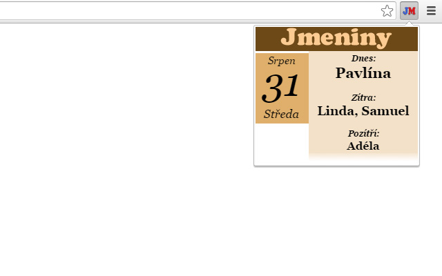 Jmeniny from Chrome web store to be run with OffiDocs Chromium online Jmeniny from Chrome web store to be run with OffiDocs Chromium online