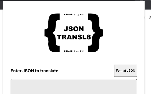 JSON Transl8 from Chrome web store to be run with OffiDocs Chromium online JSON Transl8 from Chrome web store to be run with OffiDocs Chromium online
