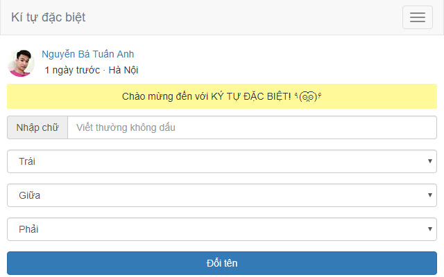 Kí tự đặc biệt AnhNBT from Chrome web store to be run with OffiDocs Chromium online Kí tự đặc biệt AnhNBT from Chrome web store to be run with OffiDocs Chromium online