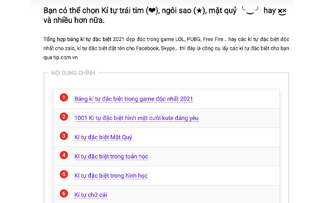 Kí tự đặc biệt Tip.com.vn from Chrome web store to be run with OffiDocs Chromium online Kí tự đặc biệt Tip.com.vn from Chrome web store to be run with OffiDocs Chromium online