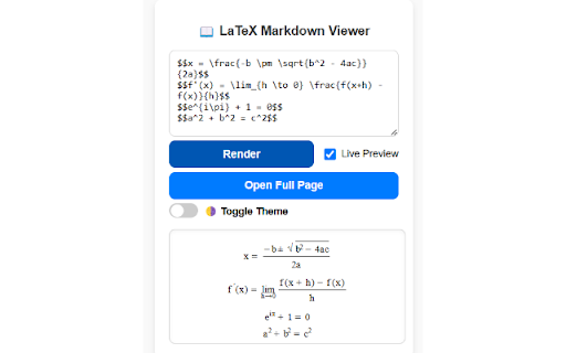 LaTeX Markdown Viewer from Chrome web store to be run with OffiDocs Chromium online LaTeX Markdown Viewer from Chrome web store to be run with OffiDocs Chromium online