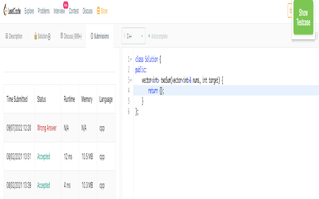 Leetcode Hide Testcase from Chrome web store to be run with OffiDocs Chromium online Leetcode Hide Testcase from Chrome web store to be run with OffiDocs Chromium online