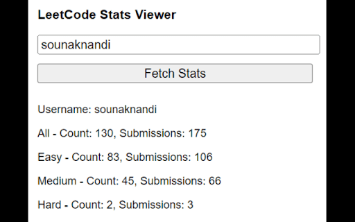 LeetCode Stats Viewer from Chrome web store to be run with OffiDocs Chromium online LeetCode Stats Viewer from Chrome web store to be run with OffiDocs Chromium online