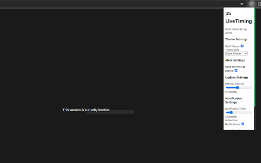 LiveTiming Dark Theme Lap Alerts from Chrome web store to be run with OffiDocs Chromium online LiveTiming Dark Theme Lap Alerts from Chrome web store to be run with OffiDocs Chromium online