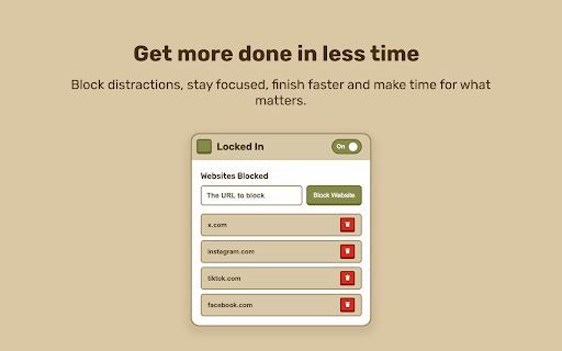 Locked In | Block Social Media Stay Focused from Chrome web store to be run with OffiDocs Chromium online Locked In | Block Social Media Stay Focused from Chrome web store to be run with OffiDocs Chromium online