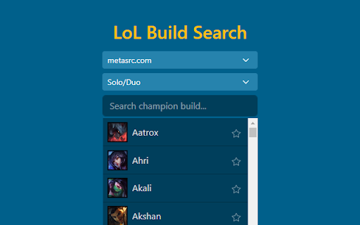 LoL Build Search from Chrome web store to be run with OffiDocs Chromium online LoL Build Search from Chrome web store to be run with OffiDocs Chromium online