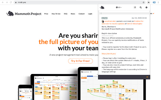 Mammoth Project Notification Extension from Chrome web store to be run with OffiDocs Chromium online Mammoth Project Notification Extension from Chrome web store to be run with OffiDocs Chromium online