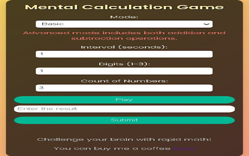 Mental Calculation Game from Chrome web store to be run with OffiDocs Chromium online Mental Calculation Game from Chrome web store to be run with OffiDocs Chromium online