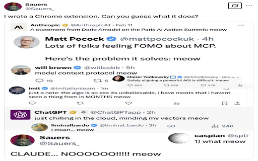 Meowify Tweets from Chrome web store to be run with OffiDocs Chromium online Meowify Tweets from Chrome web store to be run with OffiDocs Chromium online
