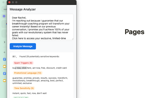 Message Analyzer for Coaches from Chrome web store to be run with OffiDocs Chromium online Message Analyzer for Coaches from Chrome web store to be run with OffiDocs Chromium online