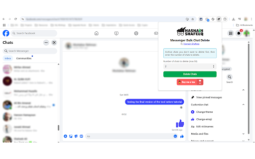 Messenger Bulk Chat Delete from Chrome web store to be run with OffiDocs Chromium online Messenger Bulk Chat Delete from Chrome web store to be run with OffiDocs Chromium online