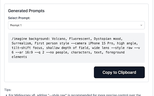 Midjourney Background Prompt Generator from Chrome web store to be run with OffiDocs Chromium online Midjourney Background Prompt Generator from Chrome web store to be run with OffiDocs Chromium online