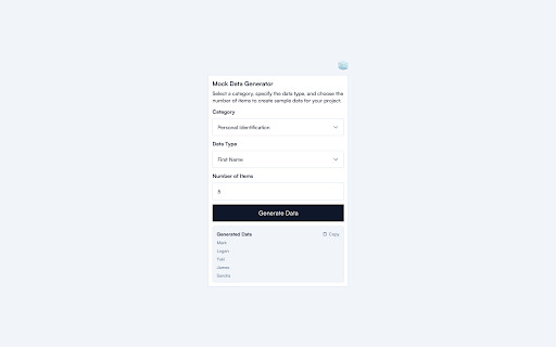 Mock Data Generator from Chrome web store to be run with OffiDocs Chromium online Mock Data Generator from Chrome web store to be run with OffiDocs Chromium online