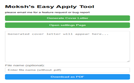 Mokshs Easy Apply from Chrome web store to be run with OffiDocs Chromium online Mokshs Easy Apply from Chrome web store to be run with OffiDocs Chromium online