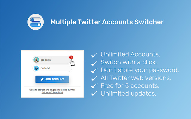 Multiple Twitter Accounts Switcher for Chrome from Chrome web store to be run with OffiDocs Chromium online Multiple Twitter Accounts Switcher for Chrome from Chrome web store to be run with OffiDocs Chromium online
