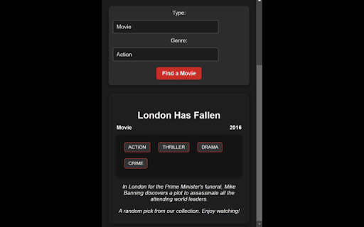 Netflix Movie Chooser from Chrome web store to be run with OffiDocs Chromium online Netflix Movie Chooser from Chrome web store to be run with OffiDocs Chromium online