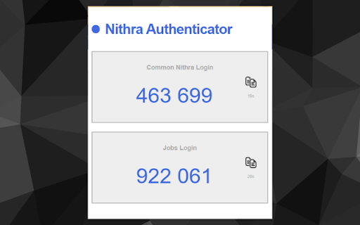 Nithra Authenticator from Chrome web store to be run with OffiDocs Chromium online Nithra Authenticator from Chrome web store to be run with OffiDocs Chromium online