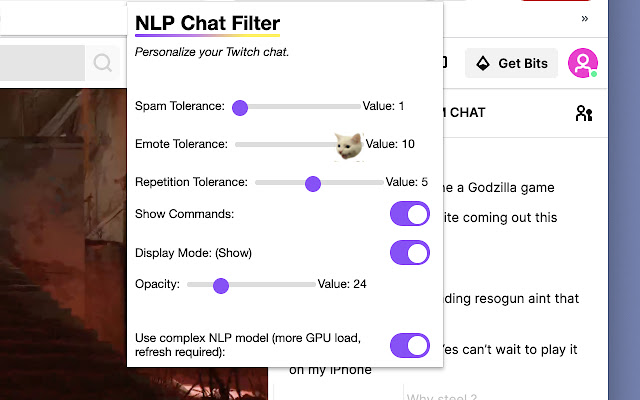 NLP Twitch Chat Filter from Chrome web store to be run with OffiDocs Chromium online NLP Twitch Chat Filter from Chrome web store to be run with OffiDocs Chromium online