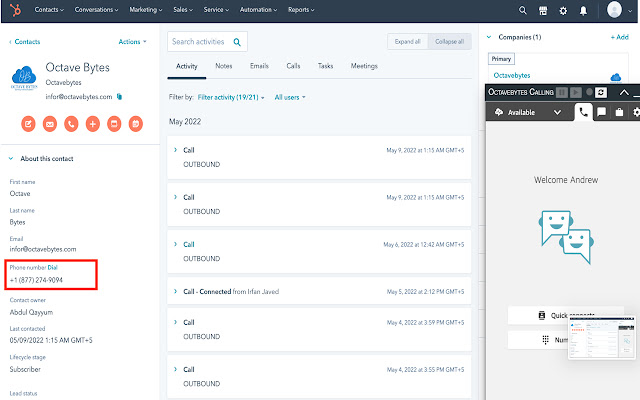 Octavebytes HubSpot click to dial from Chrome web store to be run with OffiDocs Chromium online Octavebytes HubSpot click to dial from Chrome web store to be run with OffiDocs Chromium online