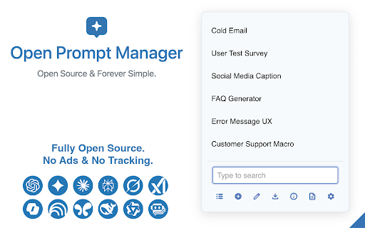 Open Prompt Manager from Chrome web store to be run with OffiDocs Chromium online Open Prompt Manager from Chrome web store to be run with OffiDocs Chromium online