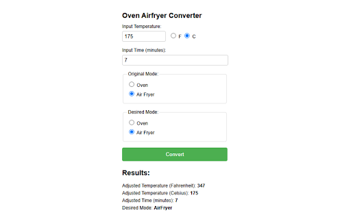 Oven Airfryer Converter from Chrome web store to be run with OffiDocs Chromium online Oven Airfryer Converter from Chrome web store to be run with OffiDocs Chromium online