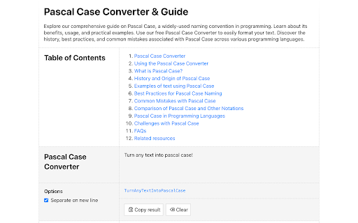 Pascal Case Converter from Chrome web store to be run with OffiDocs Chromium online Pascal Case Converter from Chrome web store to be run with OffiDocs Chromium online