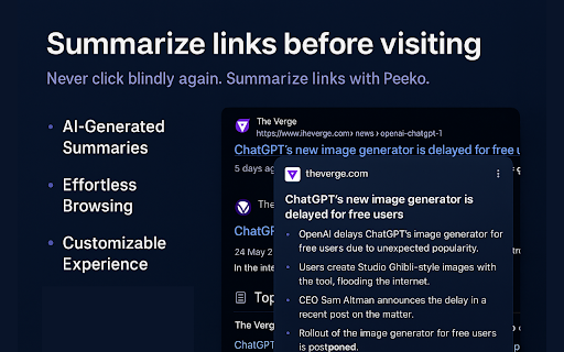 Peeko AI Powered Link Summaries from Chrome web store to be run with OffiDocs Chromium online Peeko AI Powered Link Summaries from Chrome web store to be run with OffiDocs Chromium online