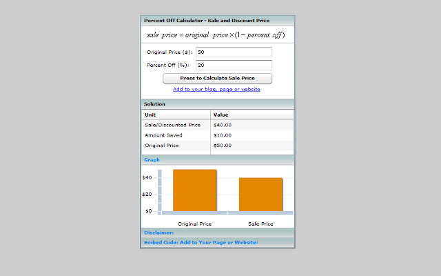 Percent Off Shopping Calculator from Chrome web store to be run with OffiDocs Chromium online Percent Off Shopping Calculator from Chrome web store to be run with OffiDocs Chromium online