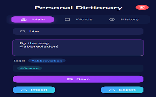 Personal Dictionary from Chrome web store to be run with OffiDocs Chromium online Personal Dictionary from Chrome web store to be run with OffiDocs Chromium online