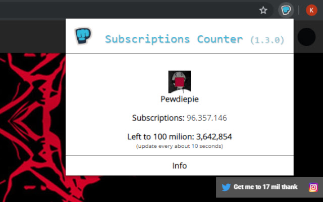 Pewdiepie Subscriptions Counter from Chrome web store to be run with OffiDocs Chromium online Pewdiepie Subscriptions Counter from Chrome web store to be run with OffiDocs Chromium online