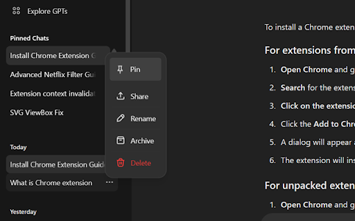 PinFlux Pin ChatGPT Chats from Chrome web store to be run with OffiDocs Chromium online PinFlux Pin ChatGPT Chats from Chrome web store to be run with OffiDocs Chromium online