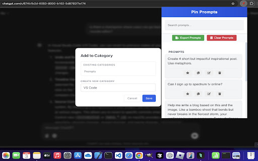 Pin Prompts For ChatGPT and Claude from Chrome web store to be run with OffiDocs Chromium online Pin Prompts For ChatGPT and Claude from Chrome web store to be run with OffiDocs Chromium online