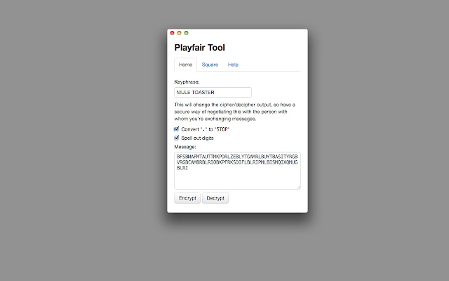 Playfair Cipher from Chrome web store to be run with OffiDocs Chromium online Playfair Cipher from Chrome web store to be run with OffiDocs Chromium online