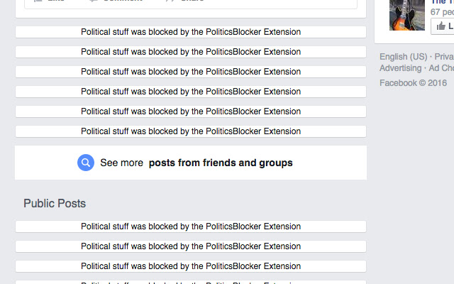 Politics Blocker for Facebook from Chrome web store to be run with OffiDocs Chromium online Politics Blocker for Facebook from Chrome web store to be run with OffiDocs Chromium online