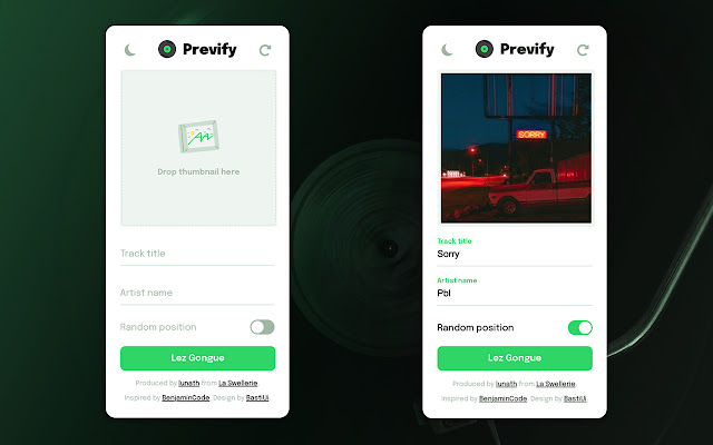 Prevify — Spotify Artwork Previewer from Chrome web store to be run with OffiDocs Chromium online Prevify — Spotify Artwork Previewer from Chrome web store to be run with OffiDocs Chromium online
