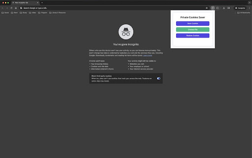 Private Cookies Saver from Chrome web store to be run with OffiDocs Chromium online Private Cookies Saver from Chrome web store to be run with OffiDocs Chromium online