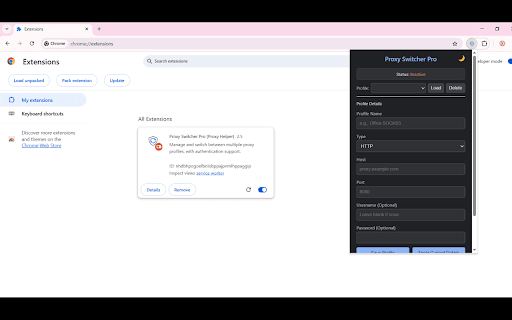 Proxy Switcher Pro (Proxy Helper) from Chrome web store to be run with OffiDocs Chromium online Proxy Switcher Pro (Proxy Helper) from Chrome web store to be run with OffiDocs Chromium online