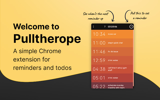 Pulltherope Simple reminders from Chrome web store to be run with OffiDocs Chromium online Pulltherope Simple reminders from Chrome web store to be run with OffiDocs Chromium online