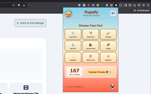 Pupsify Funny Fart Sounds (Fart Soundboard) from Chrome web store to be run with OffiDocs Chromium online Pupsify Funny Fart Sounds (Fart Soundboard) from Chrome web store to be run with OffiDocs Chromium online