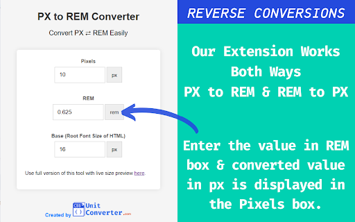 PX to REM Converter from Chrome web store to be run with OffiDocs Chromium online PX to REM Converter from Chrome web store to be run with OffiDocs Chromium online
