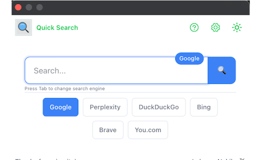 Quick Search Multi Search Engine from Chrome web store to be run with OffiDocs Chromium online Quick Search Multi Search Engine from Chrome web store to be run with OffiDocs Chromium online