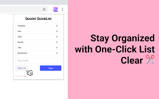 Quizlet QuickList from Chrome web store to be run with OffiDocs Chromium online Quizlet QuickList from Chrome web store to be run with OffiDocs Chromium online