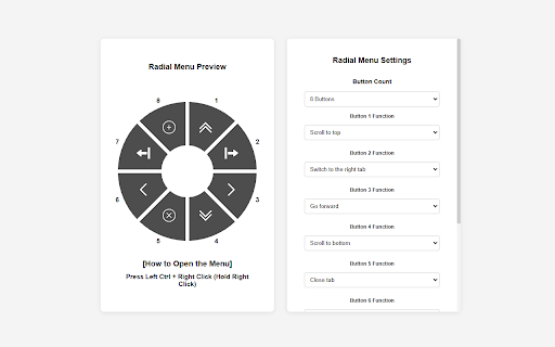 Radial Mouse Gestures from Chrome web store to be run with OffiDocs Chromium online Radial Mouse Gestures from Chrome web store to be run with OffiDocs Chromium online